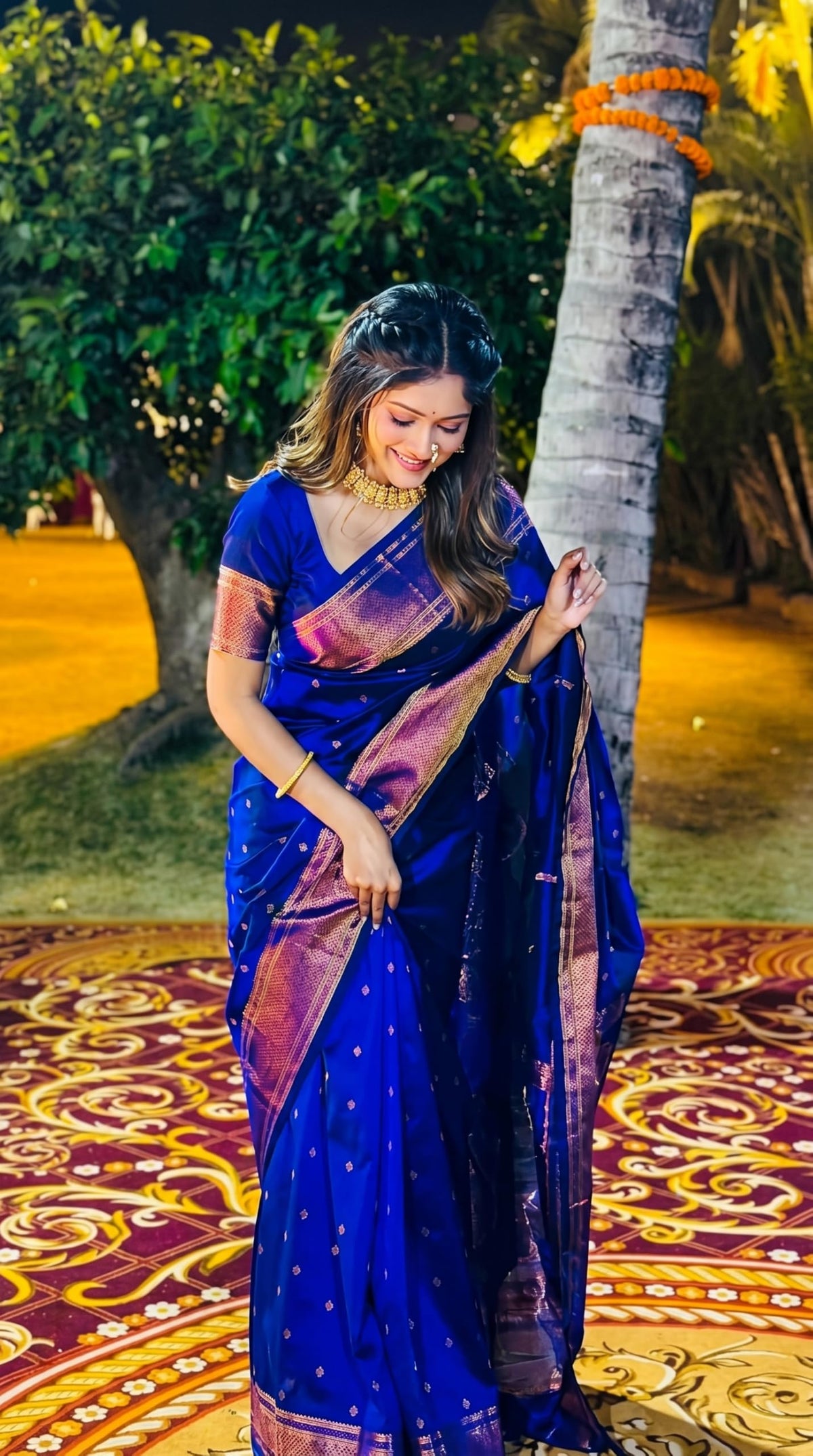 C J Enterprise Women's Banarasi Saree Pure Kanjivaram Silk Saree Soft Design Wear Pattu Sarees Latest Cotton With Blouse Piece Kanchipuram for Wedding sadi new ladies 2025 (BS09) (Violet Blue)