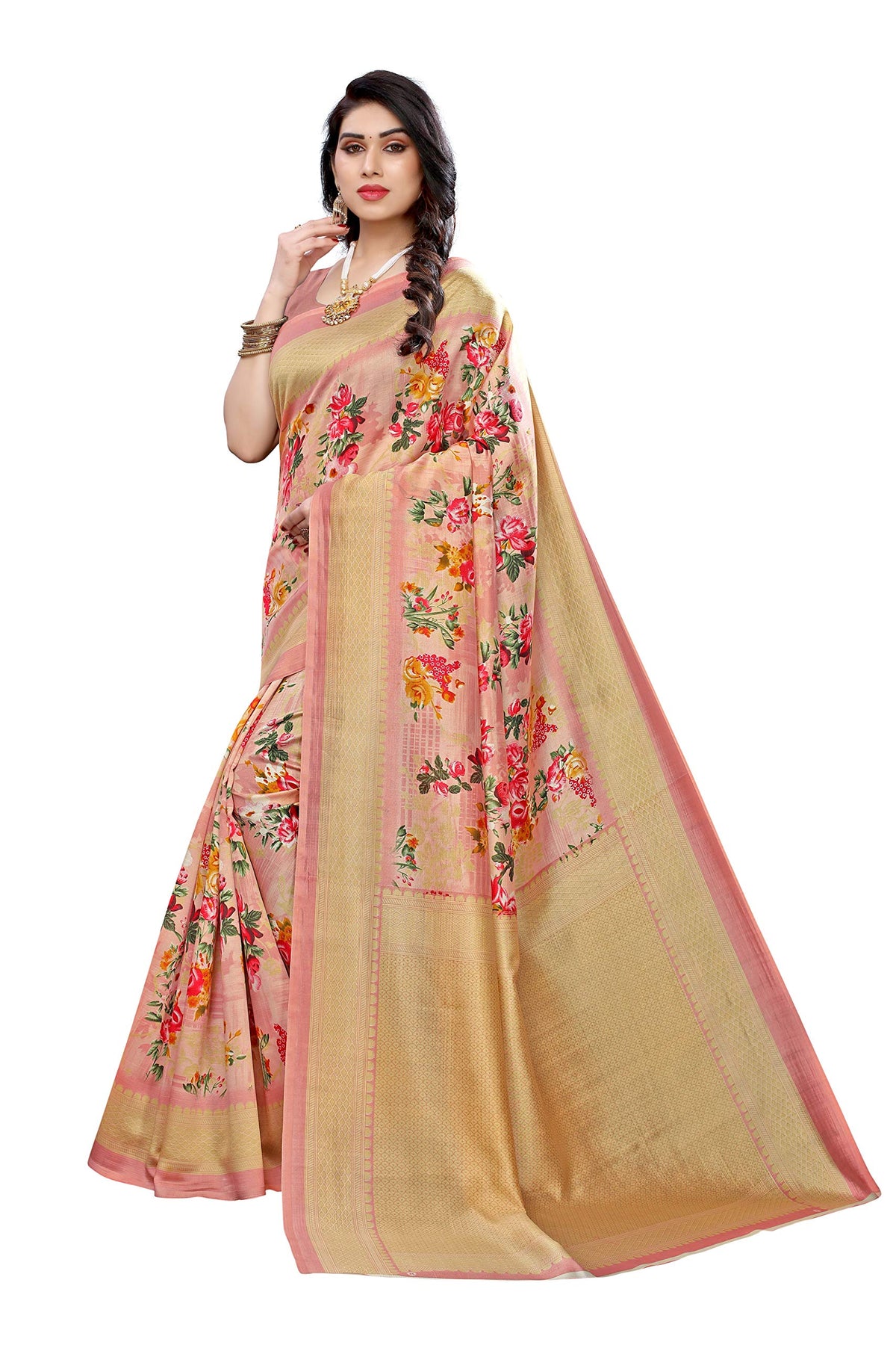 Yashika Women's Art Silk Saree With Unstitched Blouse Material.