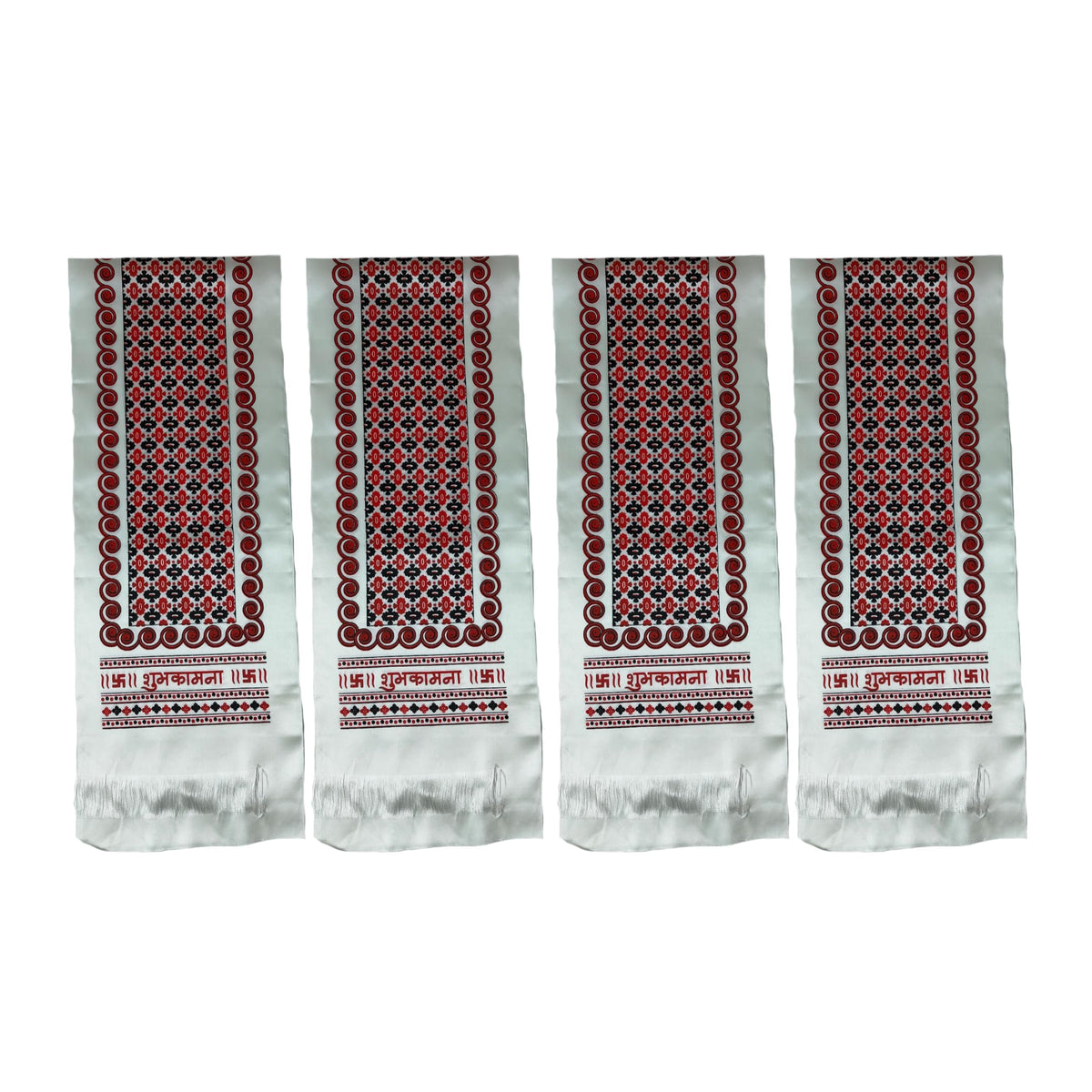 Nepali Khada Scarf with Dhaka Print – Premium Material, Beautiful Designs, Ideal for Cultural Events. Tibetan Khada, Dhaka Print Khadag with Shubhkamna (Pack of 4).