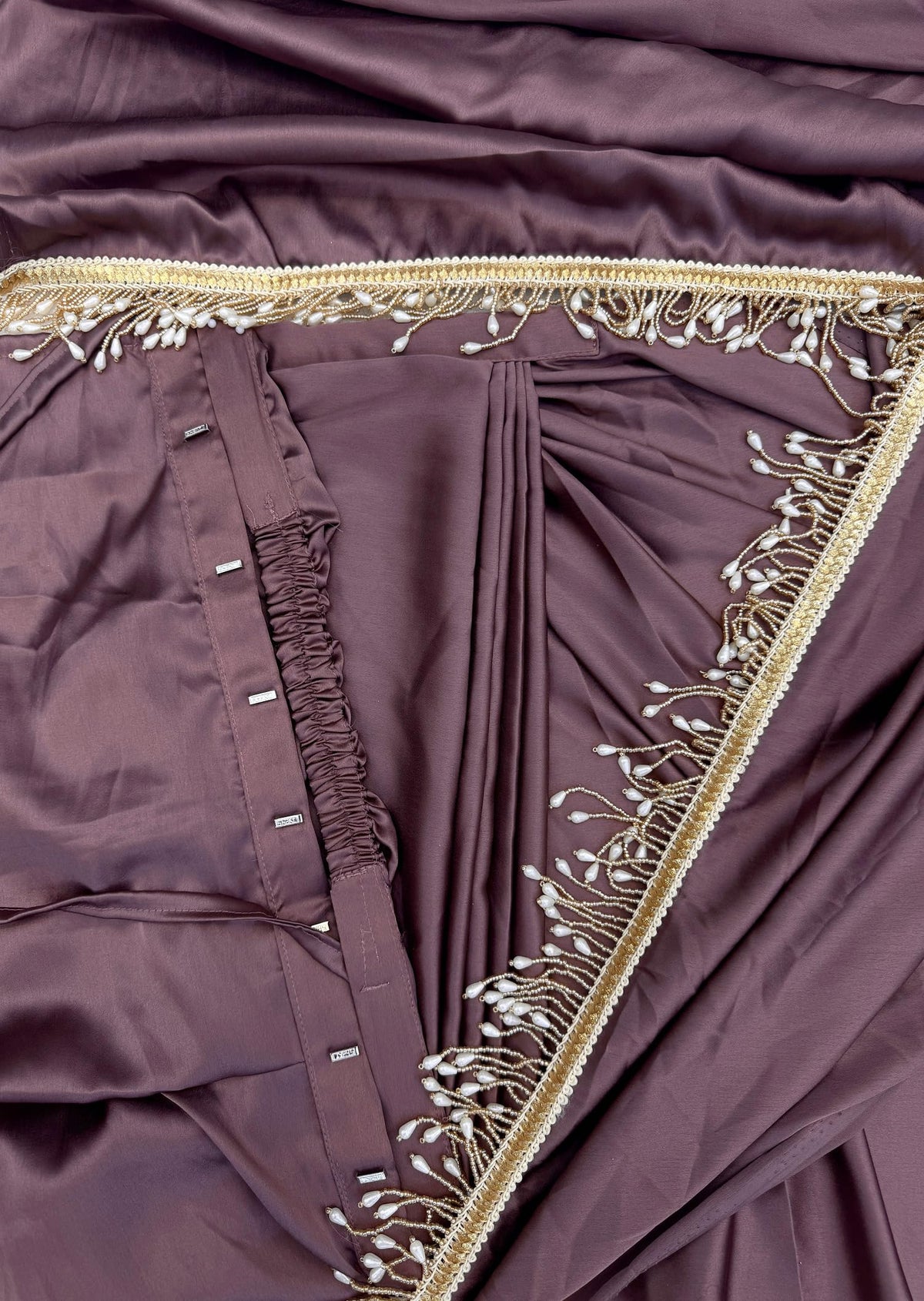 SATAZ Women's Ready to Wear Rose Gold Satin Silk Saree with Unstitched Rose Gold Blouse