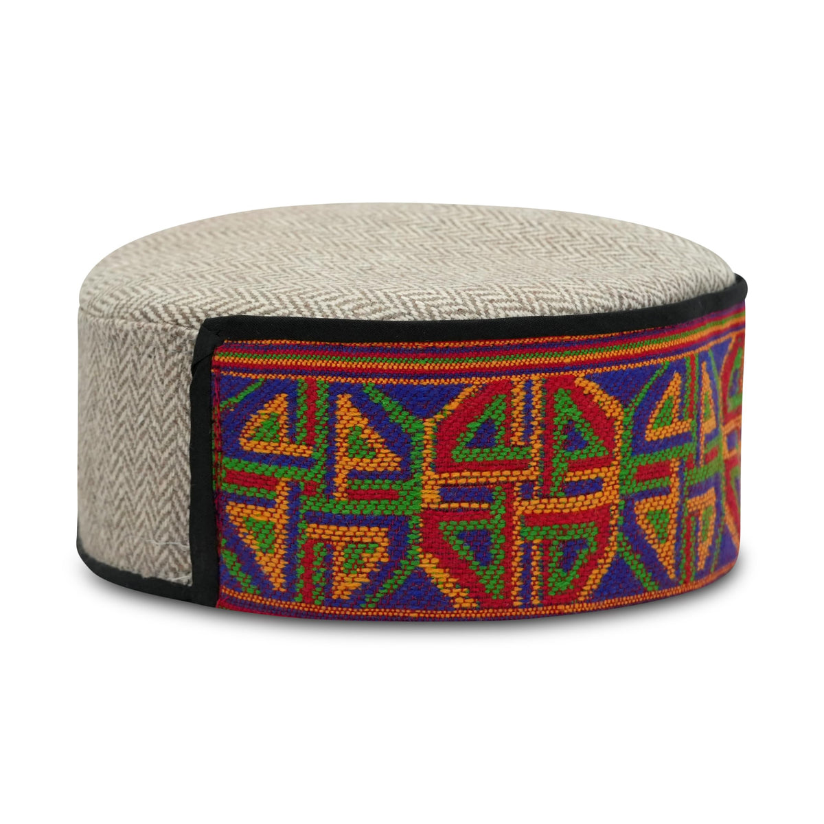Bipto Kullu Cap for Men | Himachali Traditional Cap | Warm Jute Winter Cap with Embroidered Band | Handcrafted Kullu Topi | Free Size Woolen Cap for Men & Women Multicolour (Cream)