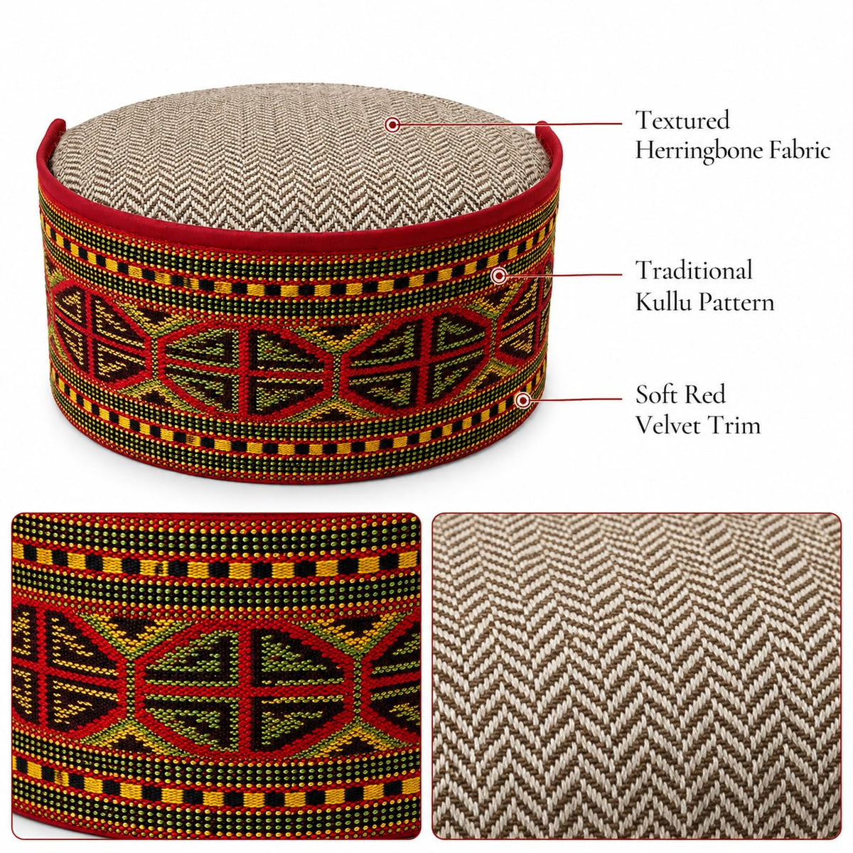 Vastraa Fusion Himachali Topi for Men | Nepali Headwear | Traditional Kullu Cap | Pahadi Topi | Kashmiri Hat | Wool Handcrafted Ethnic Wear