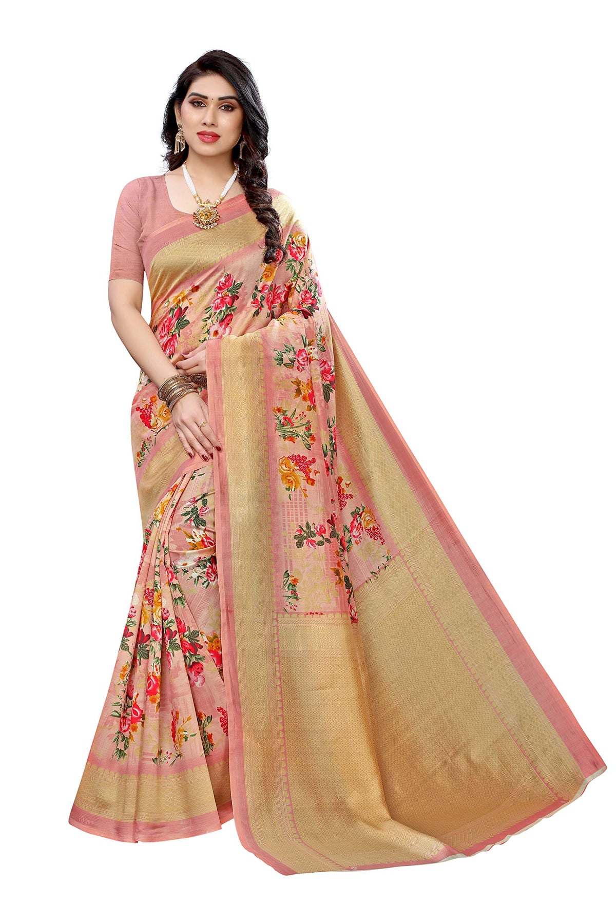 Yashika Women's Art Silk Saree With Unstitched Blouse Material.