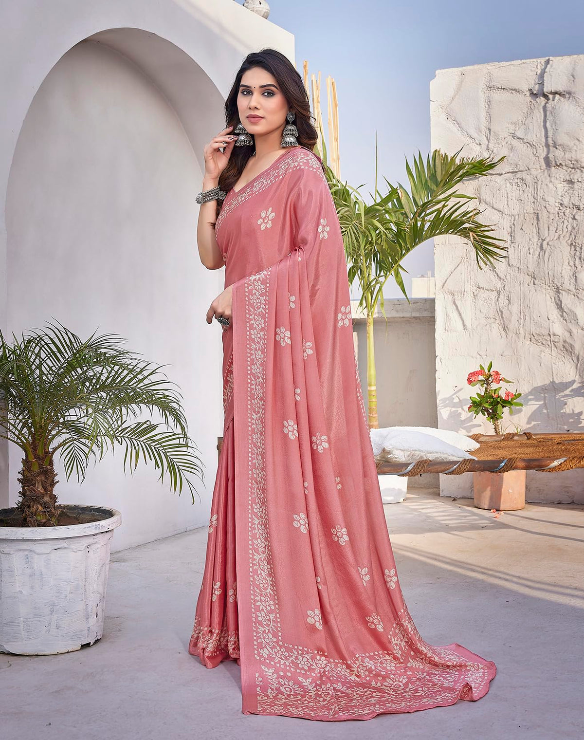 Yashika Women's Elegant Chiffon Saree with Blouse Material - Embrace Trendy Style and Timeless Elegance in this Exquisite Attire (AZ-YS-P1-UTISHA PEACH)