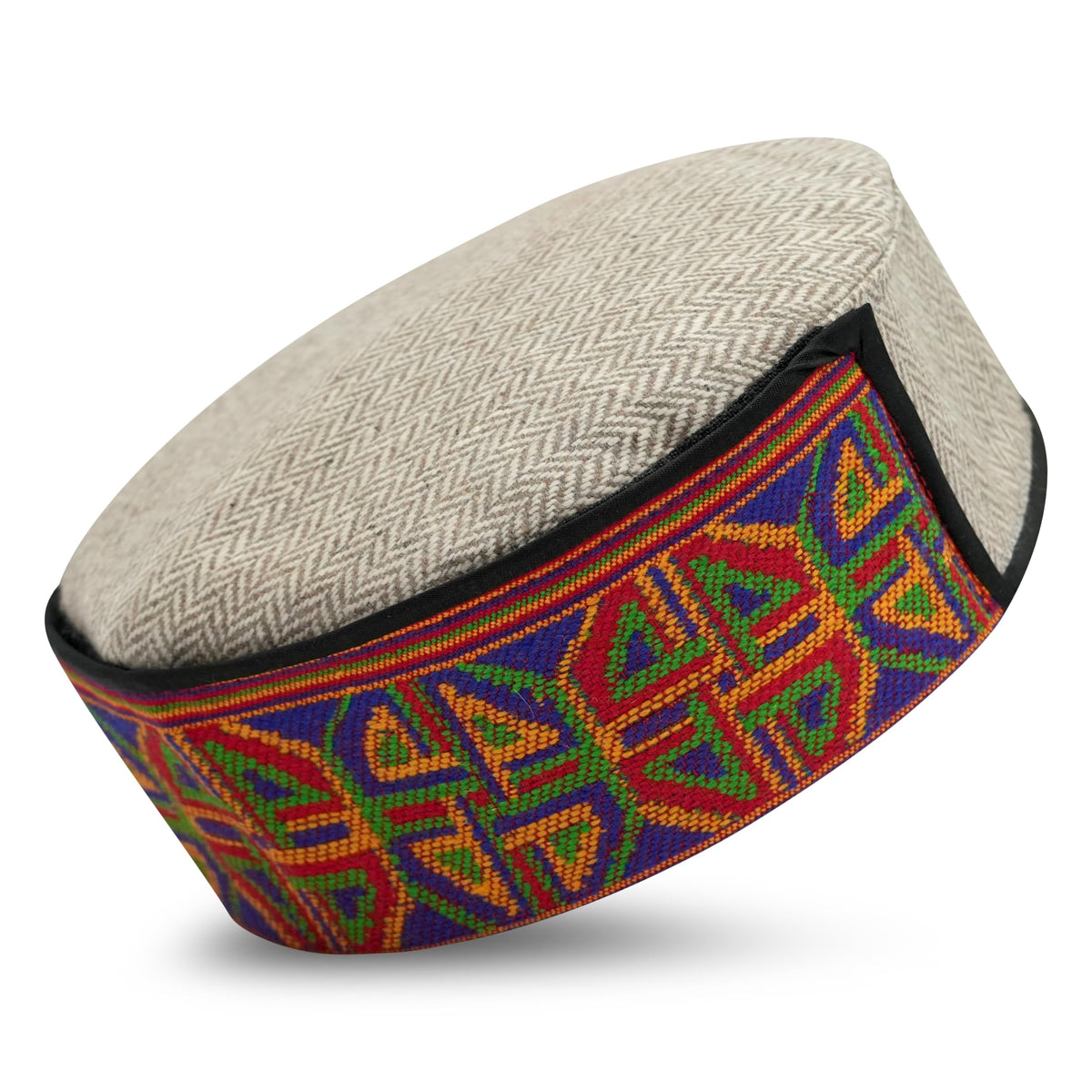 Bipto Kullu Cap for Men | Himachali Traditional Cap | Warm Jute Winter Cap with Embroidered Band | Handcrafted Kullu Topi | Free Size Woolen Cap for Men & Women Multicolour (Cream)