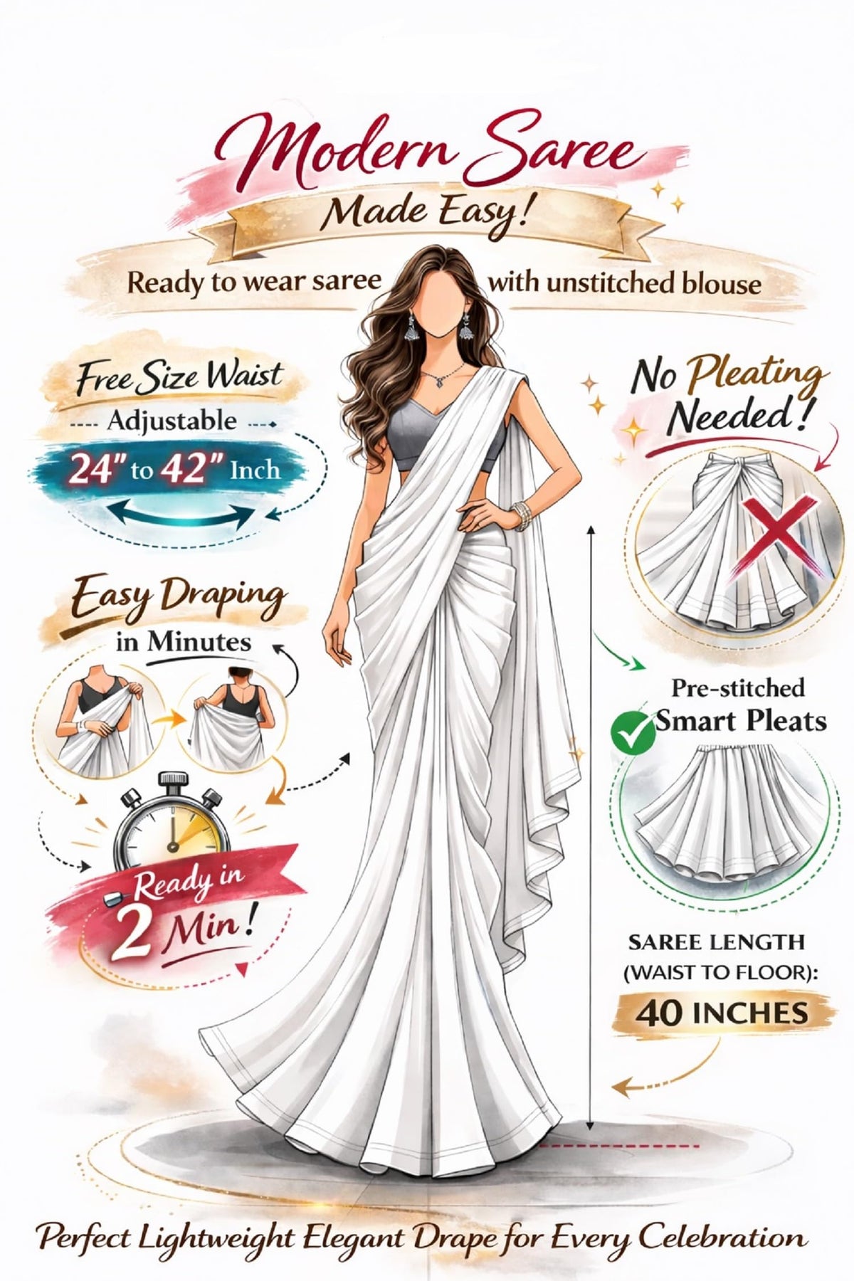 SATAZ Women's Ready to Wear Rose Gold Satin Silk Saree with Unstitched Rose Gold Blouse