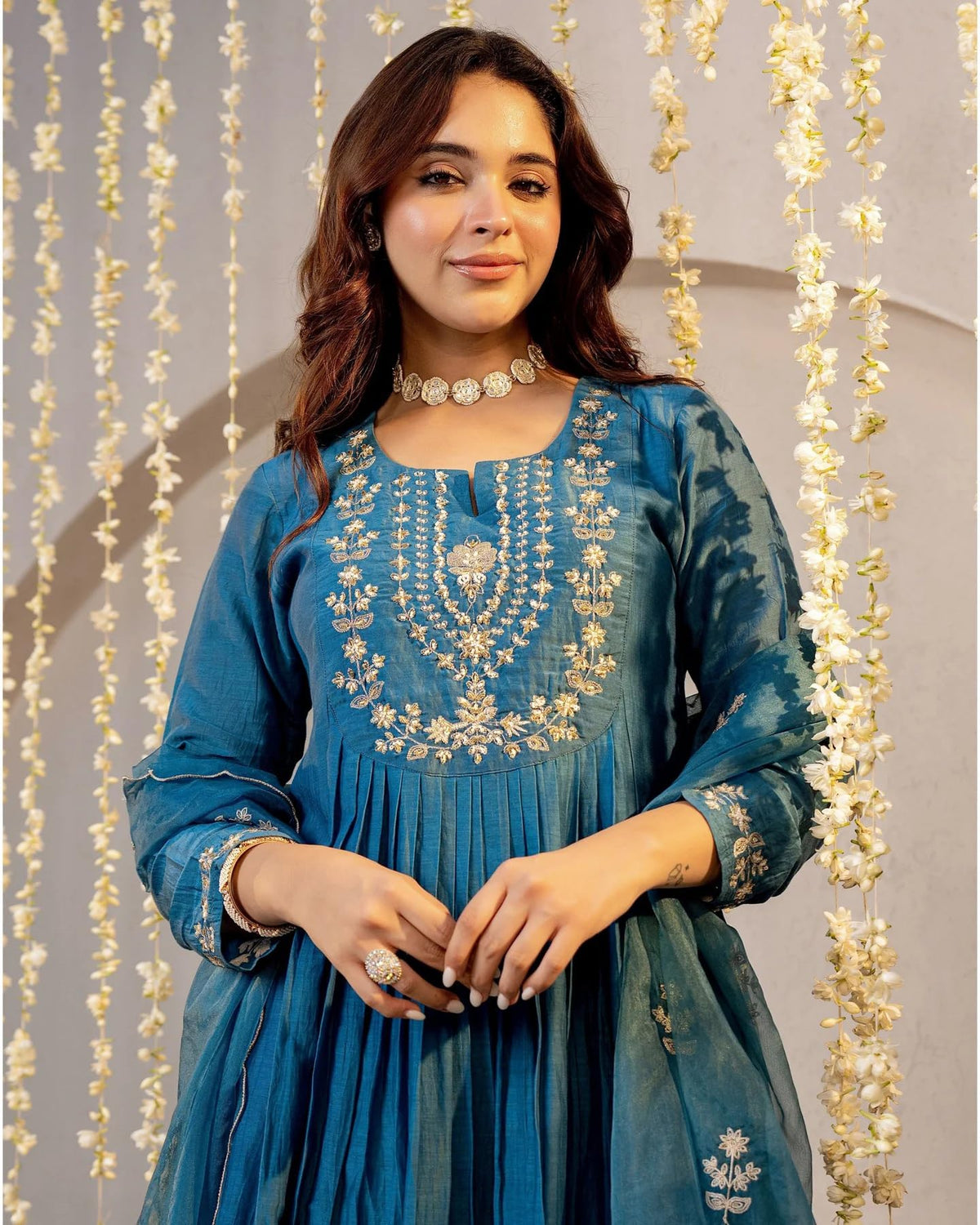 Nermosa Women Embroidery Solid A-Line Kurta and Pant Set with Dupatta (IN, Alpha, XL, Morepeach)