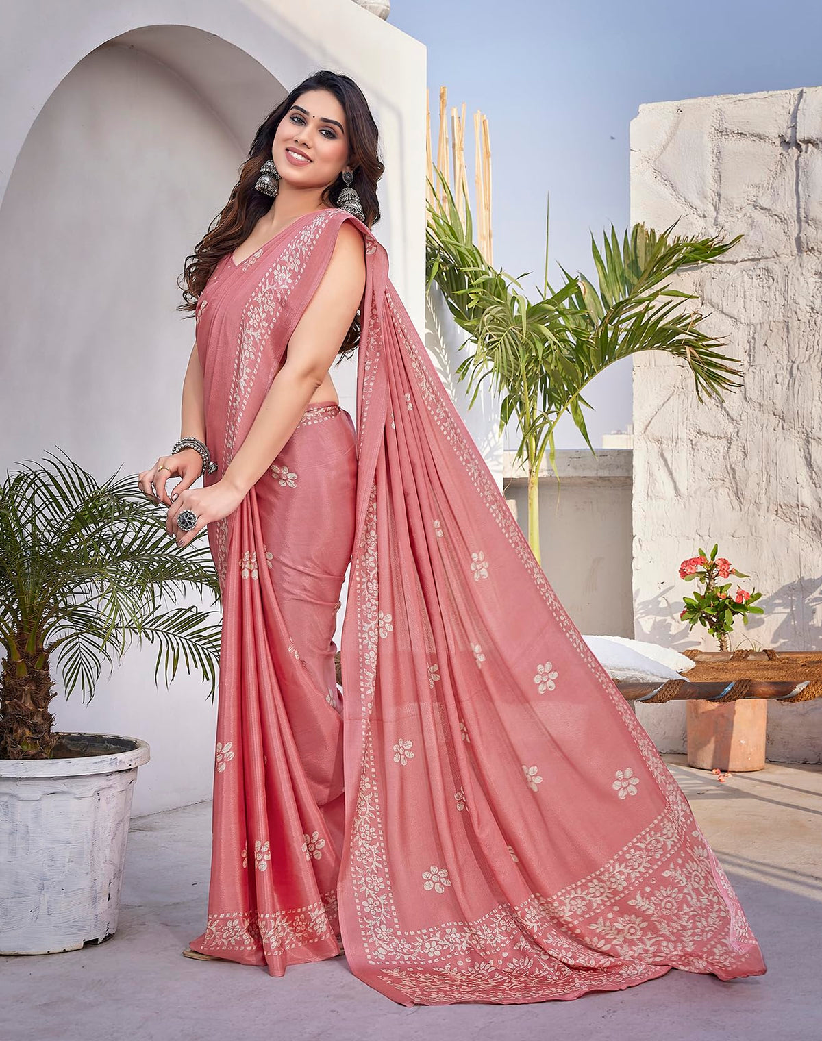 Yashika Women's Elegant Chiffon Saree with Blouse Material - Embrace Trendy Style and Timeless Elegance in this Exquisite Attire (AZ-YS-P1-UTISHA PEACH)