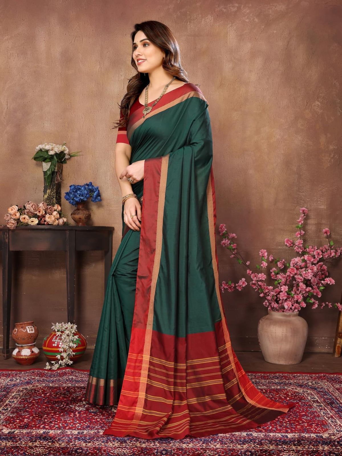 VJ Fashion Women Solid Kerala Silk Blend Saree With Blouse Piece_freesize