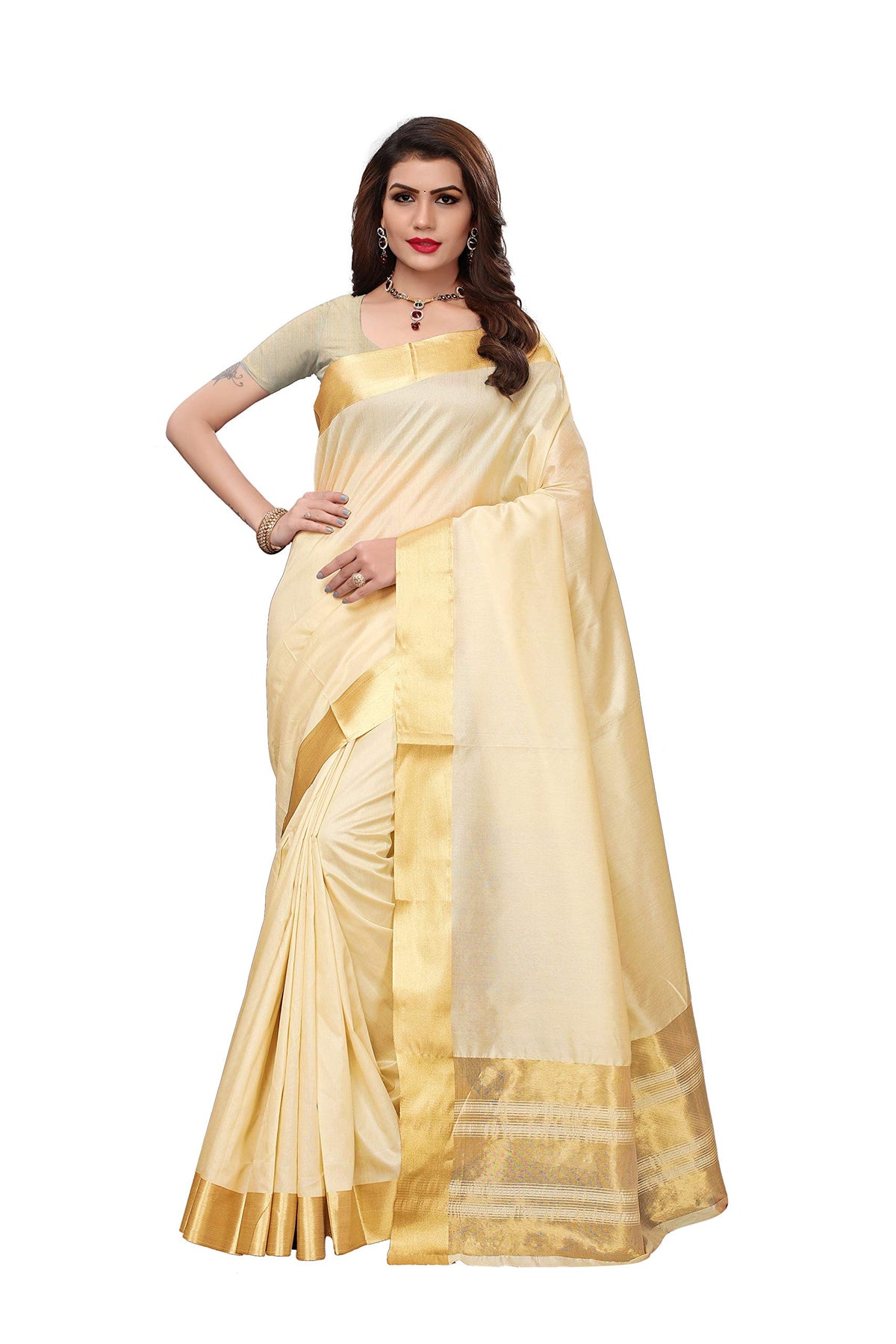 Yashika Women's Cotton Blend Printed Saree With Blouse Piece(SDPL-KERALA COTTON)