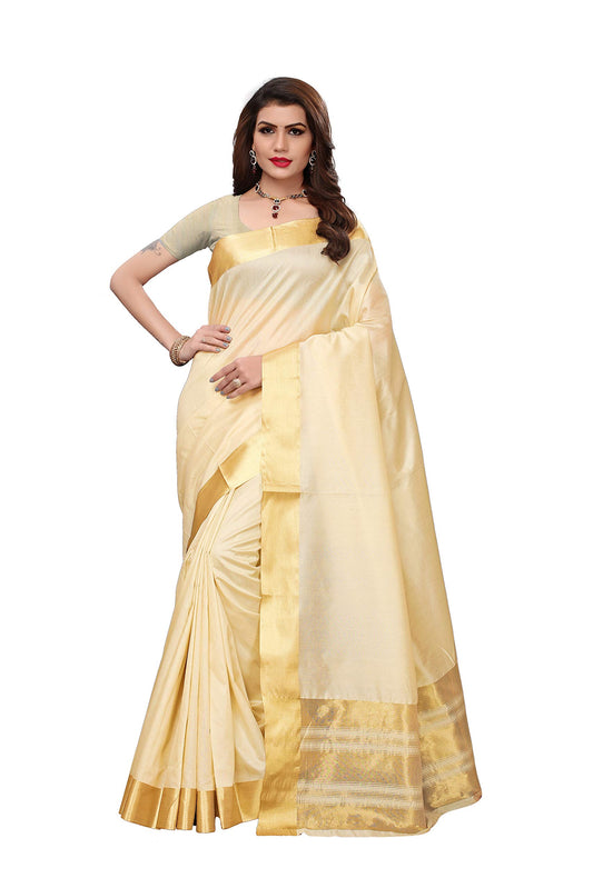 Yashika Women's Cotton Blend Printed Saree With Blouse Piece(SDPL-KERALA COTTON)
