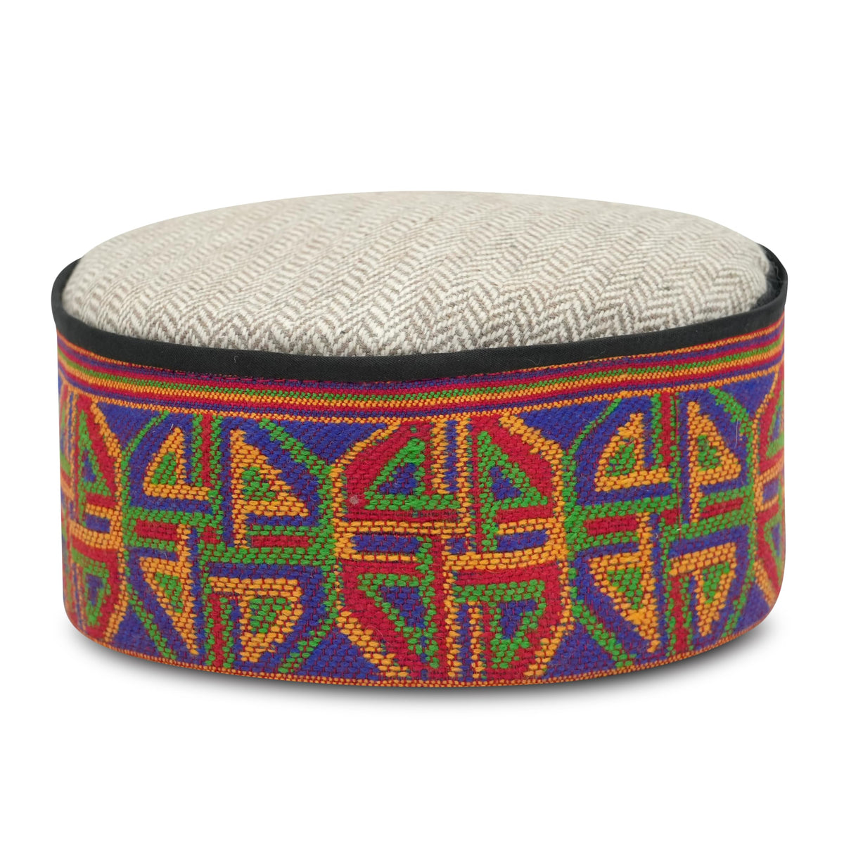 Bipto Kullu Cap for Men | Himachali Traditional Cap | Warm Jute Winter Cap with Embroidered Band | Handcrafted Kullu Topi | Free Size Woolen Cap for Men & Women Multicolour (Cream)