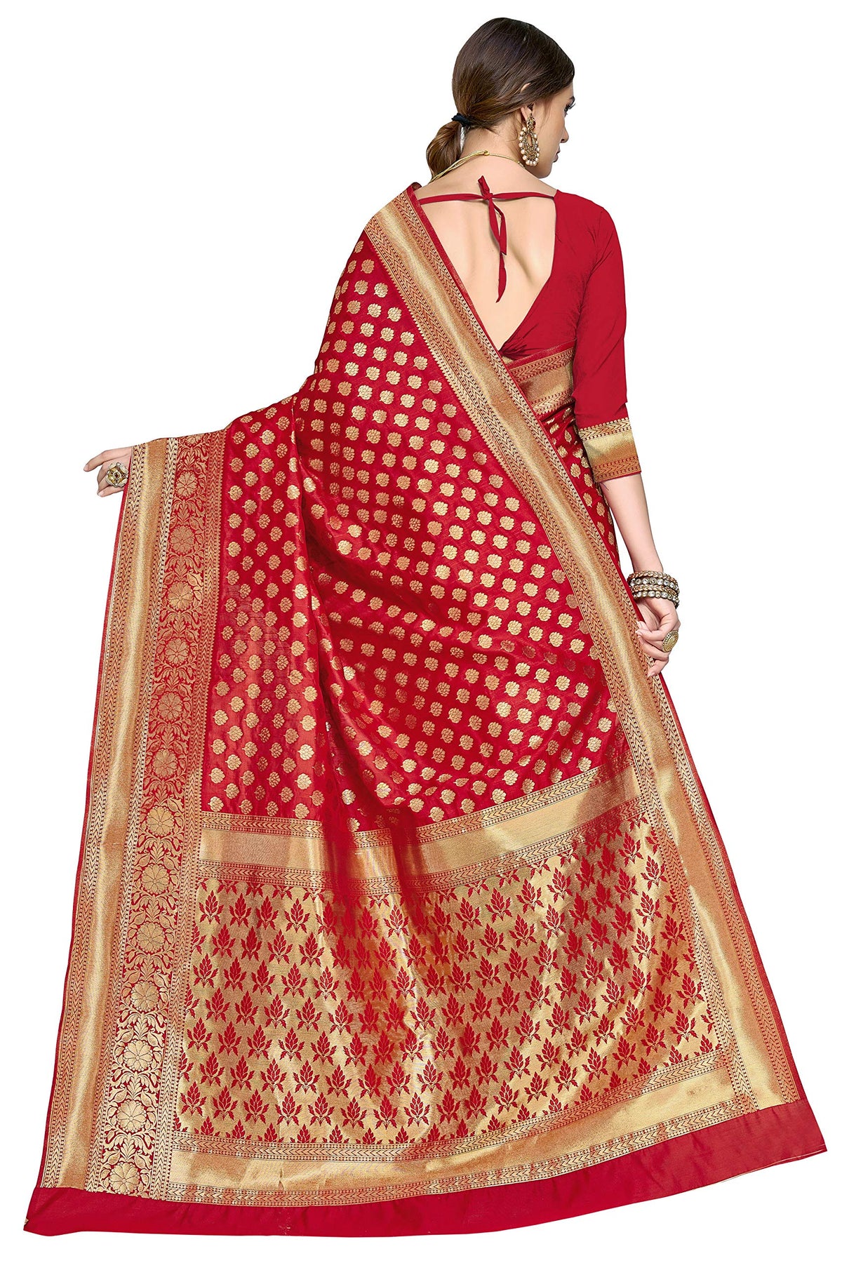 Glory Sarees Women's Woven Pure Soft Kanjivaram Silk Saree Banarasi Style With Blouse Piece for Wedding (kara115red_Red)