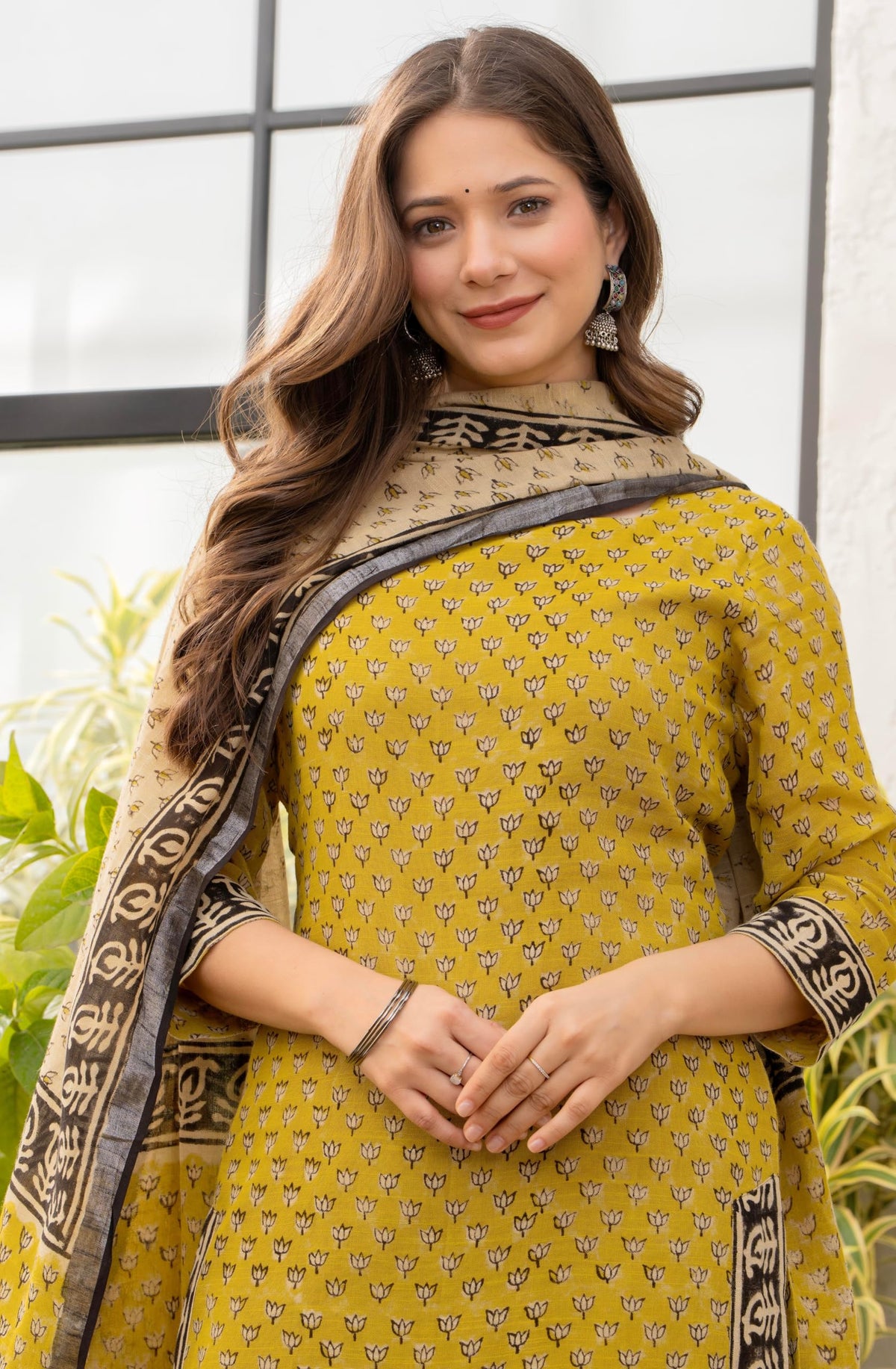 Amayra Women's Pure Cotton Straight Kurta Set with Palazzo Pants & Dupatta|Ethnic wear|Kurta Set for Women(TCK737-N,Yellow,XXL)