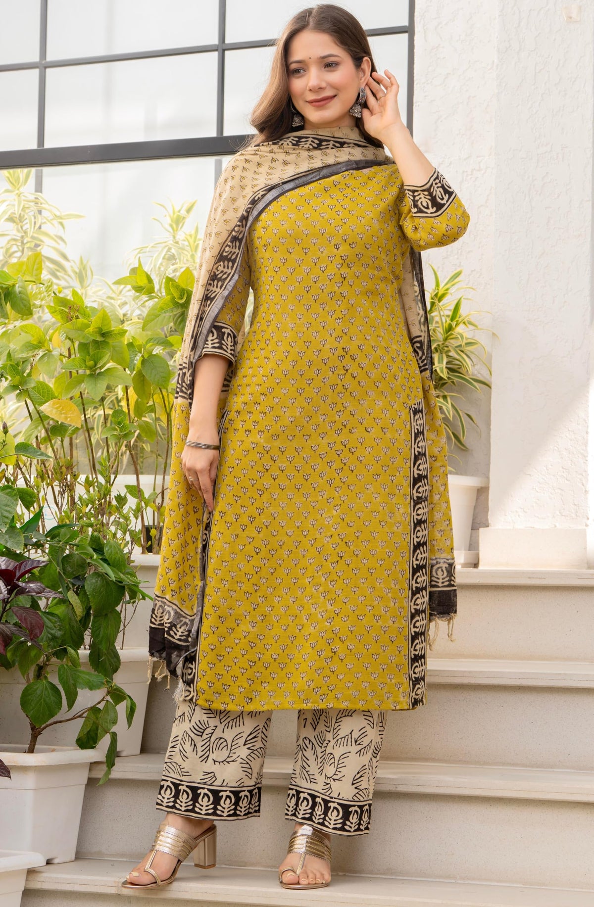 Amayra Women's Pure Cotton Straight Kurta Set with Palazzo Pants & Dupatta|Ethnic wear|Kurta Set for Women(TCK737-N,Yellow,XXL)