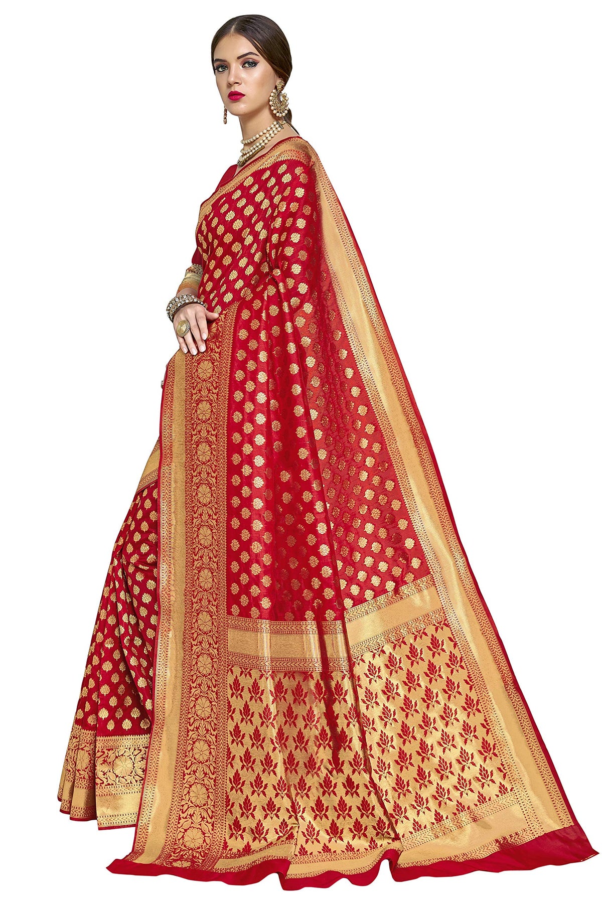 Glory Sarees Women's Woven Pure Soft Kanjivaram Silk Saree Banarasi Style With Blouse Piece for Wedding (kara115red_Red)