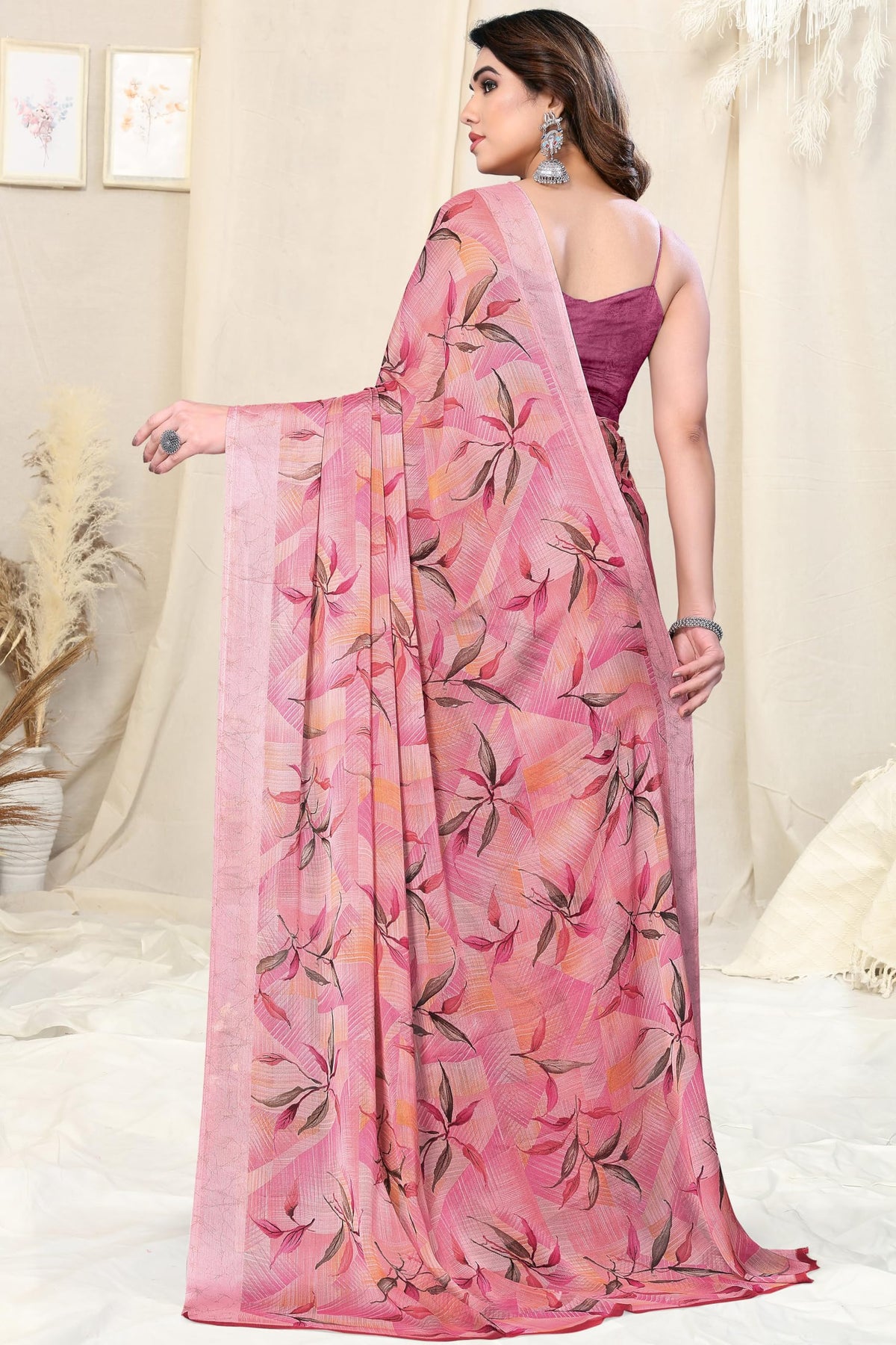 MIRCHI FASHION Chiffon Georgette Floral Printed Sarees for Women with Blouse Piece (40771-Peach)